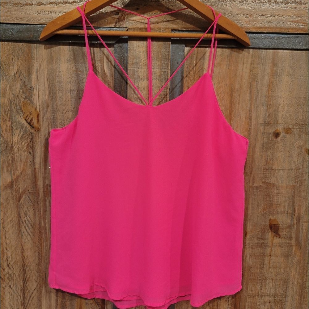 NWT Naked Zebra Hot Pink Strappy Double Layer Flowy Sleeveless Tank Top Blouse M